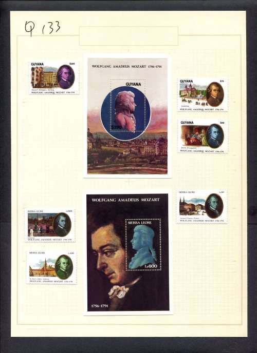 Music - 6 Stamps + 2 Miniature Sheets Mounted(Hinged) on Old Album Page