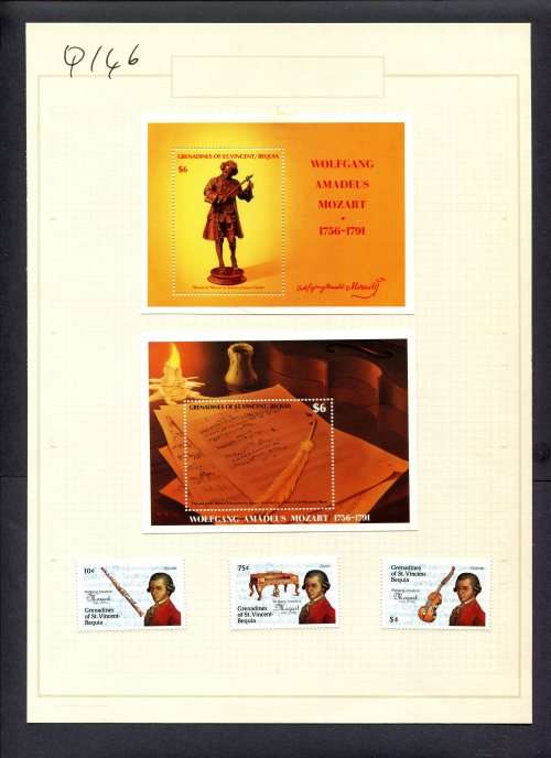 Music - 3 Stamps + 2 Miniature Sheets Mounted(Hinged) on Old Album Page
