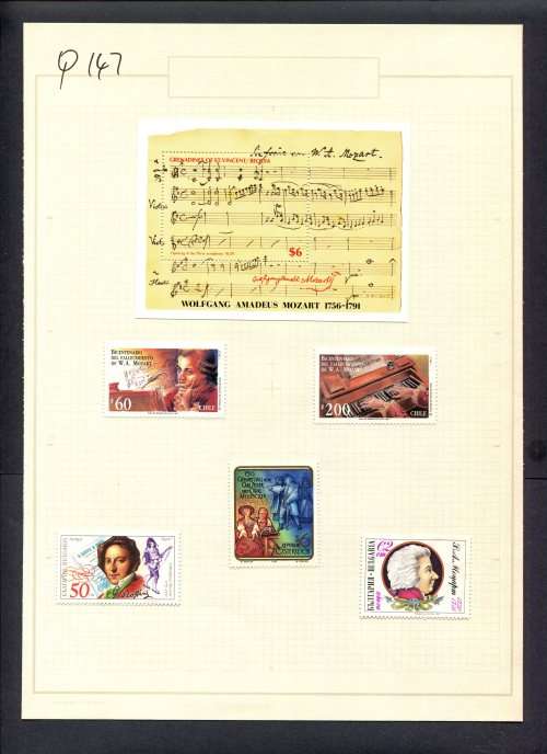 Music - 5 Stamps + 1 Miniature Sheet Mounted(Hinged) on Old Album Page