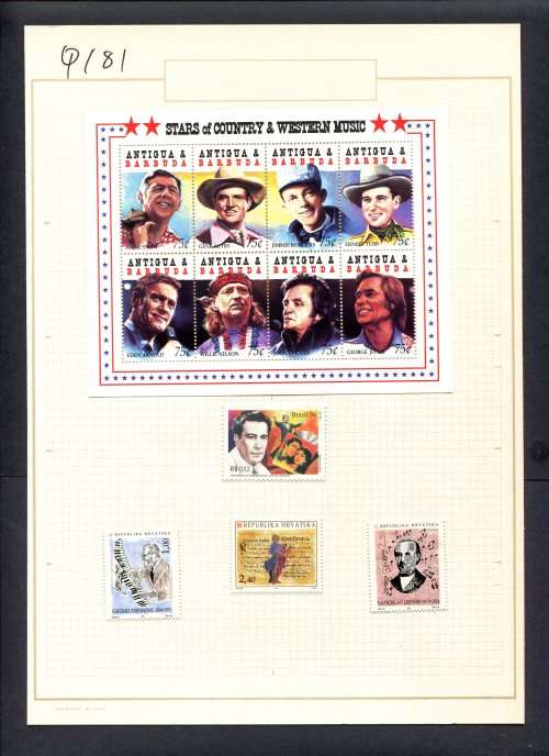 Music - 4 Stamps + 1 Miniature Sheet  Mounted(Hinged) on Old Album Page