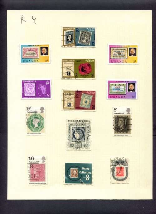 Stamps on Stamps - 13 Stamps Mounted(Hinged) on Album Page