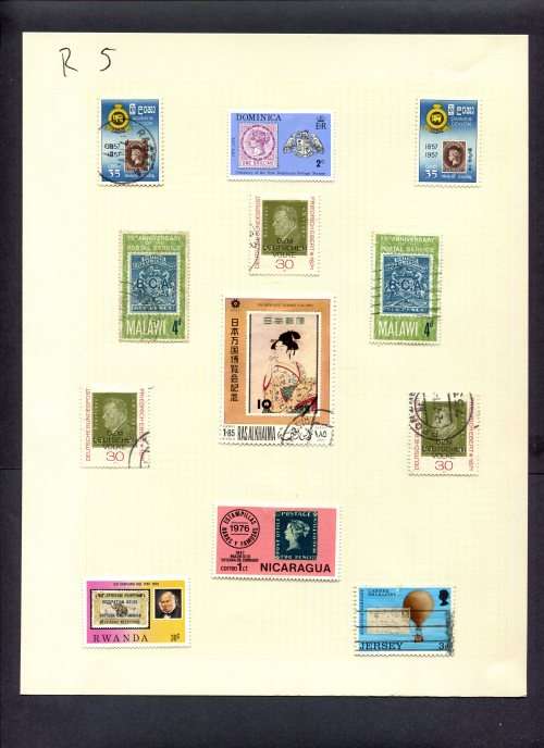 Stamps on Stamps - 12 Stamps Mounted(Hinged) on Album Page