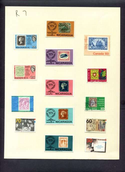 Stamps on Stamps - 14 Stamps Mounted(Hinged) on Album Page