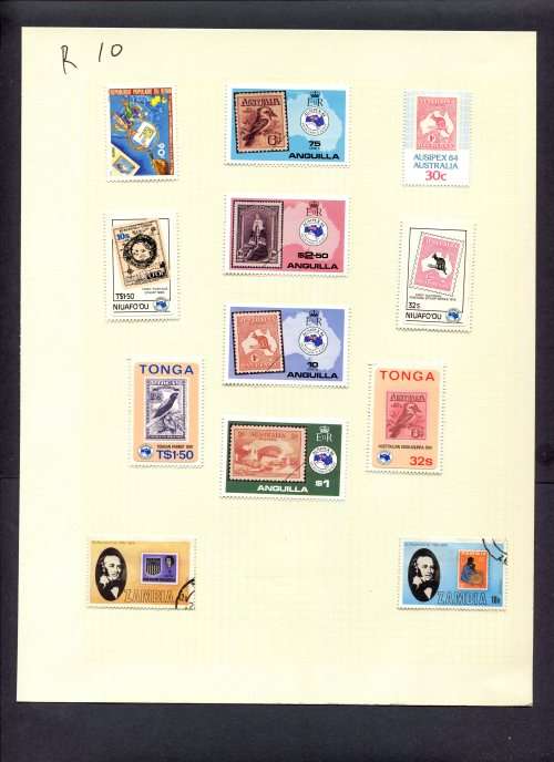 Stamps on Stamps - 12 Stamps Mounted(Hinged) on Album Page