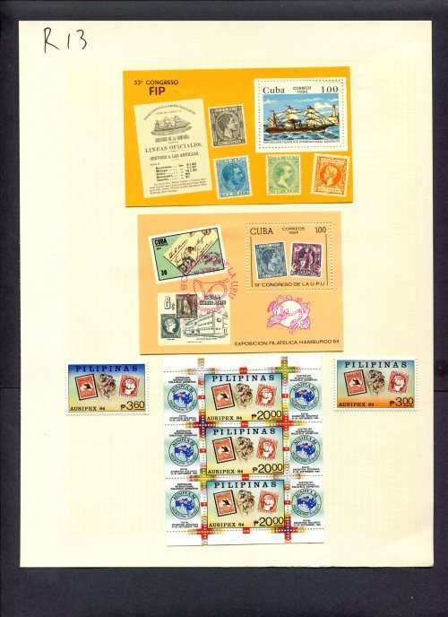 Stamps on Stamps - 2 Stamps + 3 Miniature Sheets Mounted(Hinged) on Album Page