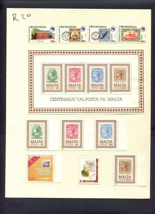 Stamps on Stamps - 10 Stamps + 1 Miniature Sheet Mounted(Hinged) on Album Page