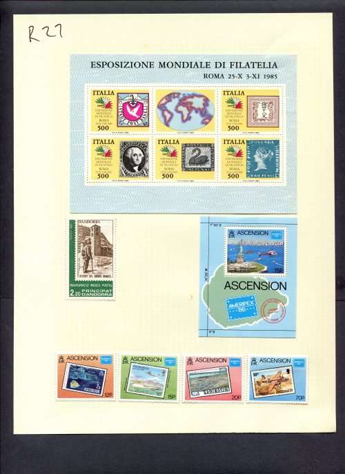 Stamps on Stamps - 5 Stamps + 2 Miniature Sheets  Mounted(Hinged) on Album Page