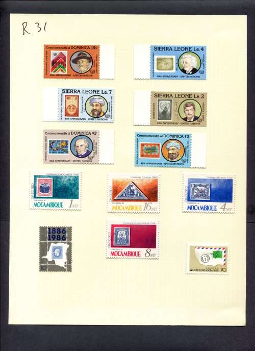 Stamps on Stamps - 12 Stamps   Mounted(Hinged) on Album Page