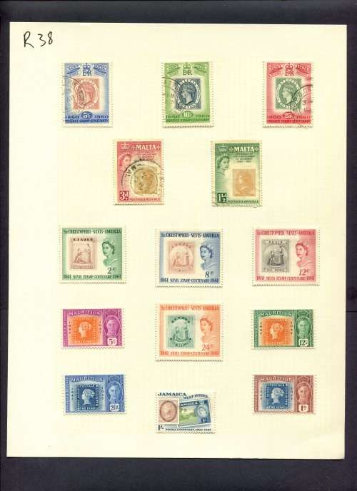 Stamps on Stamps - 14 Stamps Mounted(Hinged) on Album Page