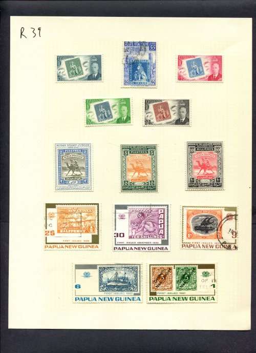 Stamps on Stamps - 14 Stamps Mounted(Hinged) on Album Page
