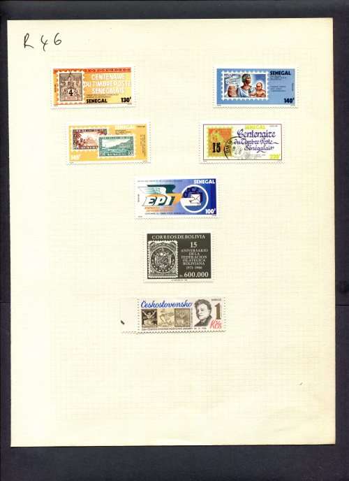 Stamps on Stamps - 7 Stamps Mounted(Hinged) on Album Page