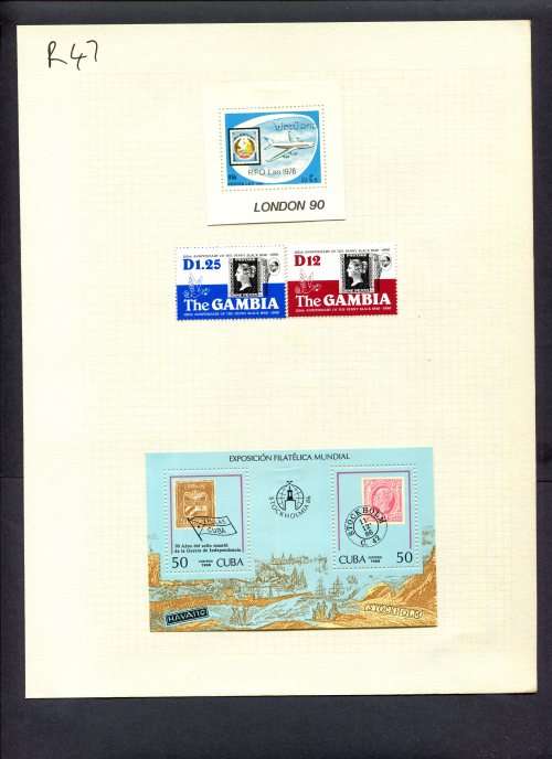 Stamps on Stamps - 2 Stamps + 2 Miniature Sheets Mounted(Hinged) on Album Page