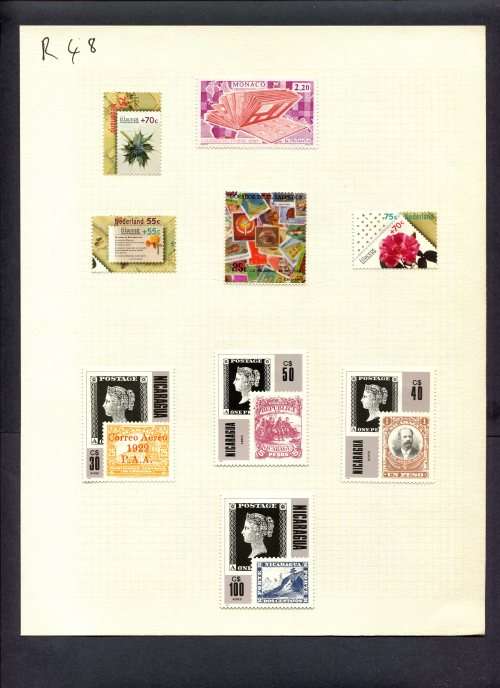 Stamps on Stamps - 9 Stamps Mounted(Hinged) on Album Page