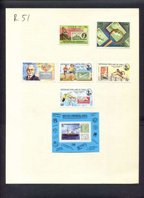 Stamps on Stamps - 6 Stamps + 2 Miniature Sheets Mounted(Hinged) on Album Page