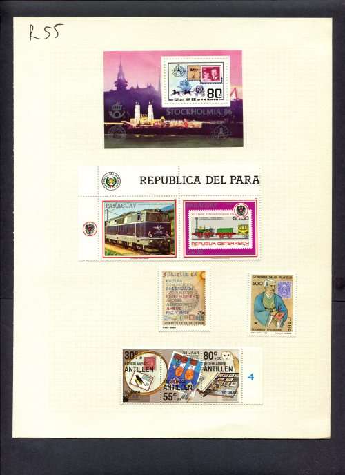 Stamps on Stamps - 7 Stamps + 1 Miniature Sheet Mounted(Hinged) on Album Page