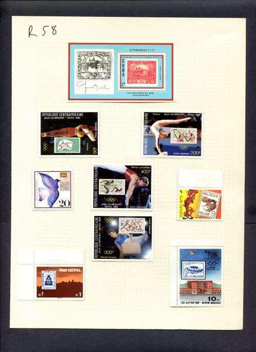 Stamps on Stamps - 8 Stamps + 1 Miniature Sheet Mounted(Hinged) on Album Page