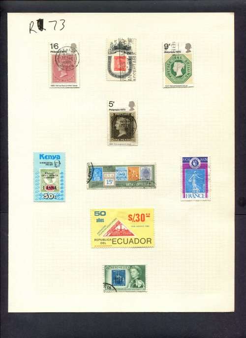 Stamps on Stamps - 9 Stamps  Mounted(Hinged) on Album Page