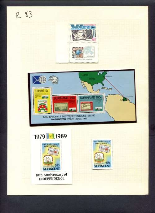 Stamps on Stamps - 2 Stamps + 2 Miniature Sheets  Mounted(Hinged) on Album Page