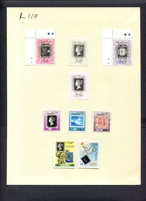 Stamps on Stamps - 9 Stamps Mounted(Hinged) on Album Page