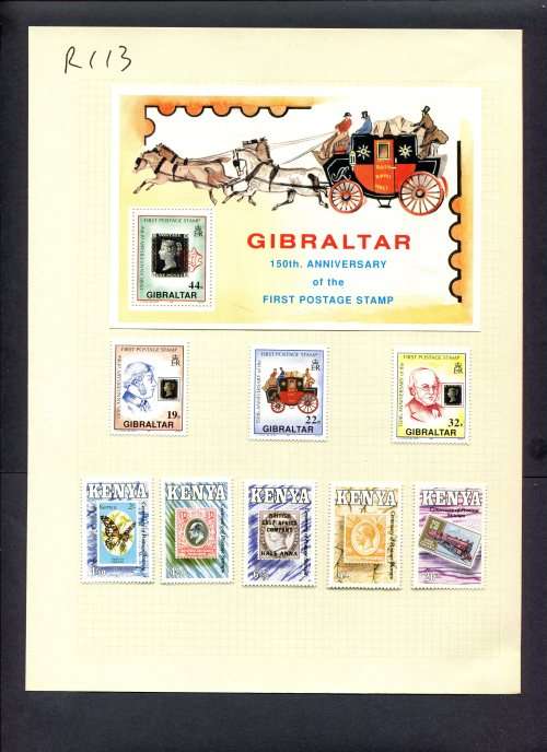 Stamps on Stamps - 8 Stamps + 1 Miniature Sheet  Mounted(Hinged) on Album Page