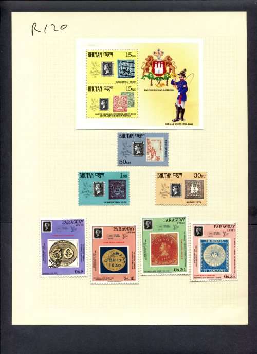Stamps on Stamps - 7 Stamps + 1 Miniature Sheet  Mounted(Hinged) on Album Page