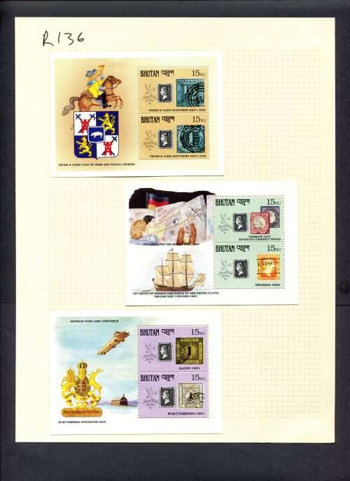 Stamps on Stamps - 3 Miniature Sheets  Mounted(Hinged) on Album Page