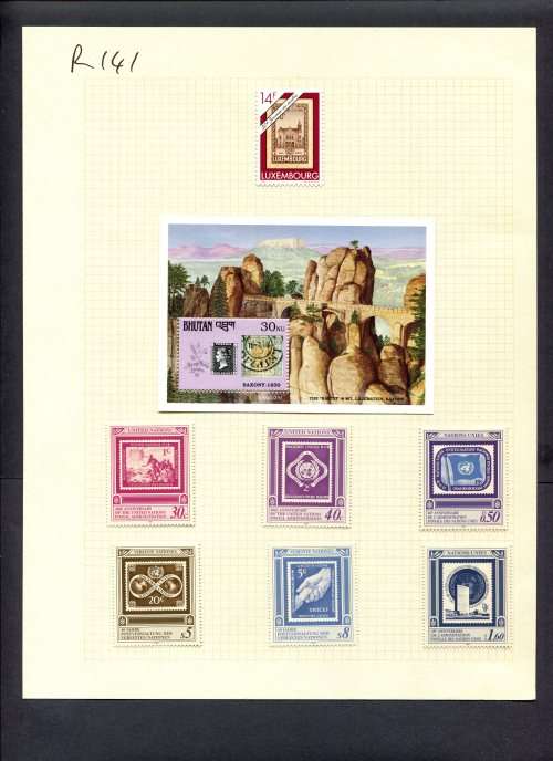 Stamps on Stamps - 7 Stamps + 1 Miniature Sheet  Mounted(Hinged) on Album Page