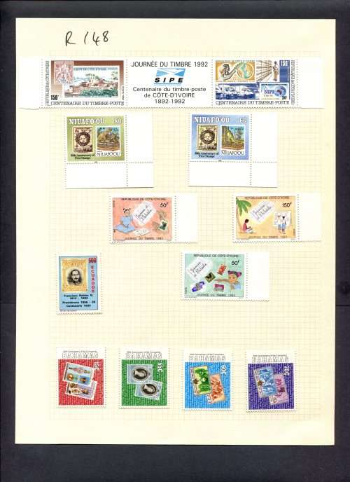 Stamps on Stamps - 12 Stamps  Mounted(Hinged) on Album Page