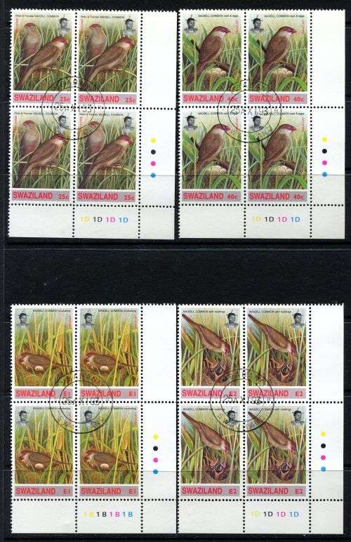 Swaziland - Birds - Set of 4 Control Blocks of 4 - 1993 - Used(CTO)