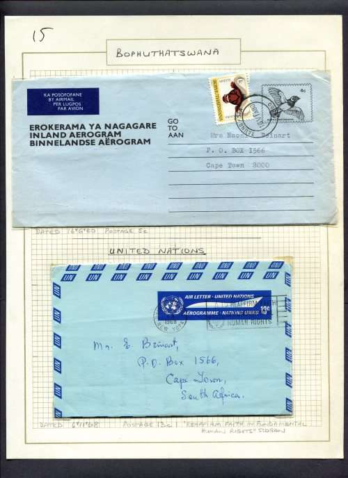 Bophuthatswana/UN - 2 Used Aerograms Mounted in Photo Corners