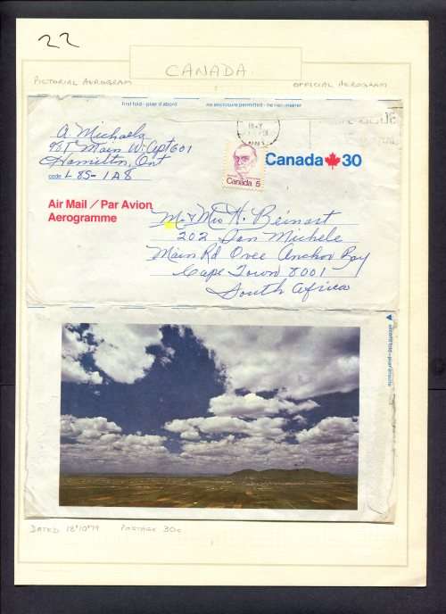 Canada - 1 Used Aerogram Mounted in Photo Corners