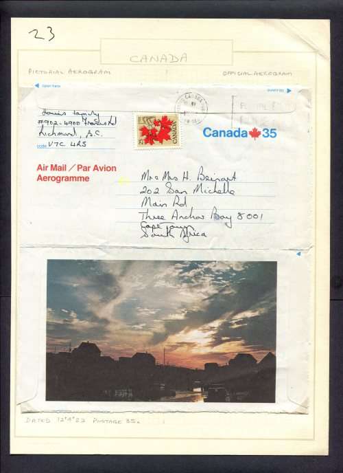 Canada - 1 Used Aerogram Mounted in Photo Corners