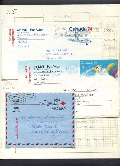 Canada - 3 Used Aerograms Mounted in Photo Corners