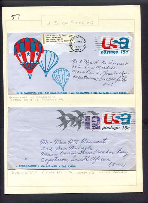 USA - 2 Used Aerograms Mounted in Photo Corners