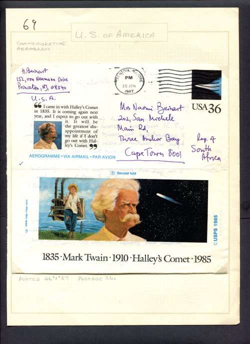 USA - 1 Used Aerogram Mounted in Photo Corners