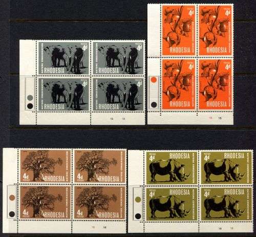 Rhodesia - Set of 4 Control Blocks of 4 1B - 1967 - MNH