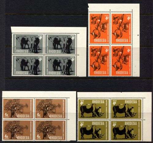 Rhodesia - Set of 4 Corner Blocks of 4 - 1967 - MNH - 4d with Patel Flaw