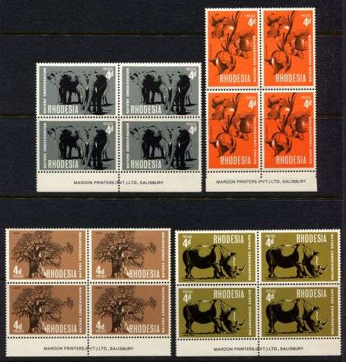 Rhodesia - Set of 4 Imprint  Blocks of 4 - 1967 - MNH
