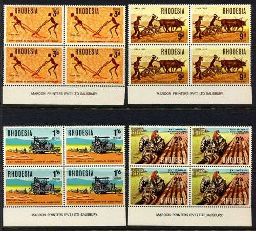 Rhodesia - Set of 4 Imprint Blocks of 4 - 1968 - MNH