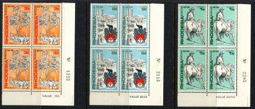 Rhodesia - Set of 3 Sheet Number/Vaue Blocks of 4 - 1968 - MNH