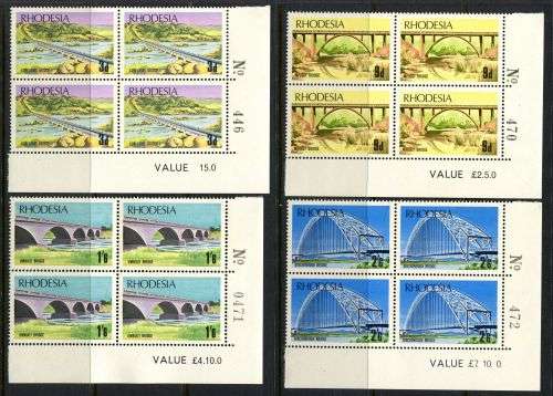 Rhodesia - Set of 4 Sheet Number/Value Blocks of 4 - 1969 - MNH