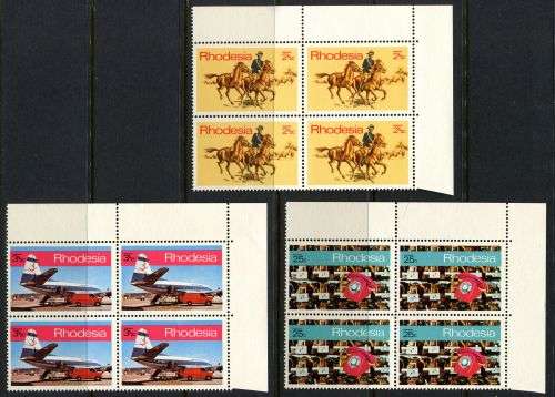 Rhodesia - 3 Corner Blocks of 4 - 1970 - MNH