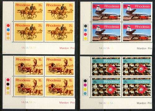 Rhodesia - Set of 4 Control Blocks of 4 1A - 1970 - MNH - With Bleeding Leg Variety