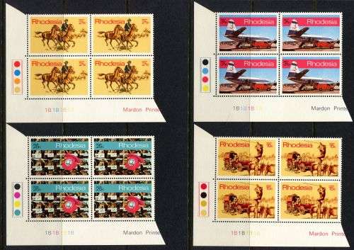 Rhodesia - Set of 4 Control Blocks of 4 1B - 1970 - MNH - With Bleeding Leg Variety