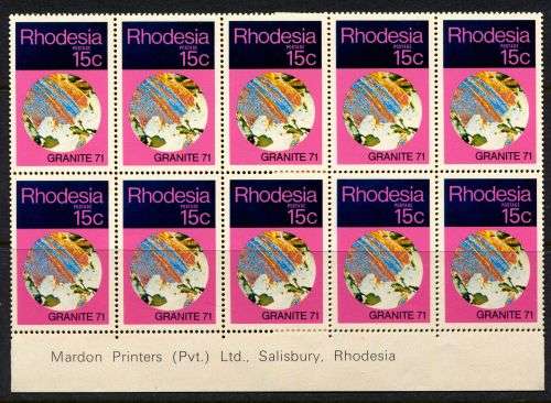 Rhodesia - 3 Double Bottom Rows of 20 - 1971 - MNH - Folded to Fit in Album/Stock Book