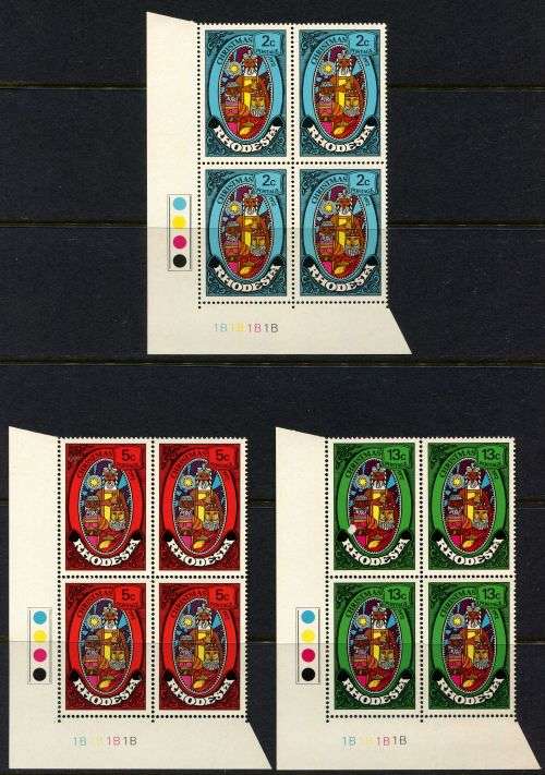 Rhodesia - Set of 3 Control Blocks of 4 1B - 1972 - MNH