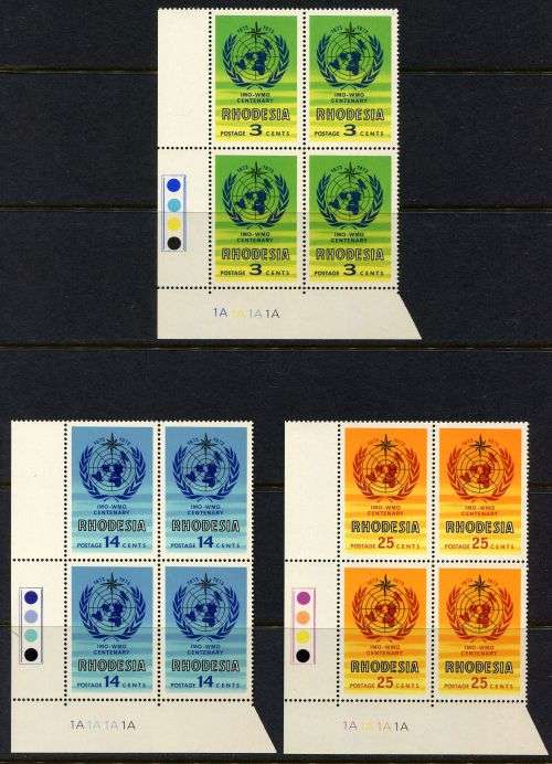 Rhodesia - Set of 3 Control Blocks of 4 1A - 1973 - MNH