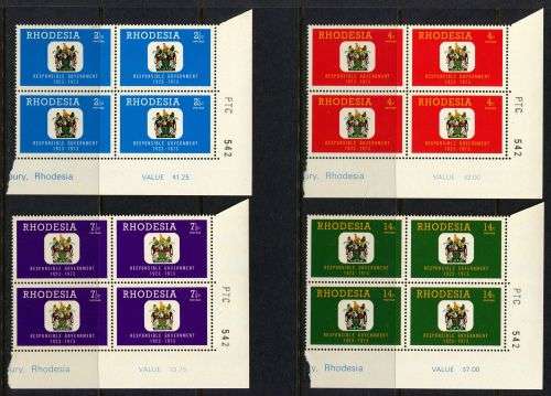 Rhodesia - Set of 4 PTC Blocks of 4 - 1973 - MNH