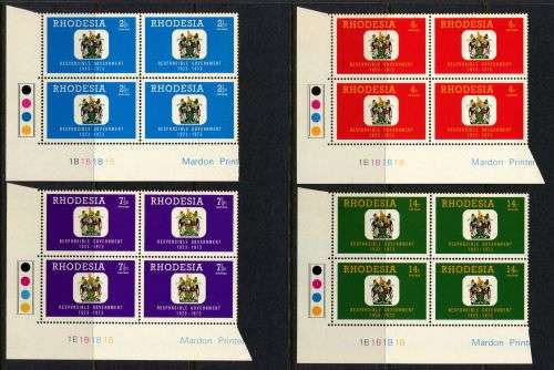 Rhodesia - Set of 4 Control Blocks of 4 1B - 1973 - MNH