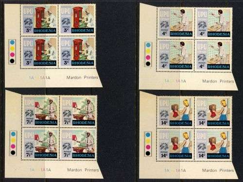 Rhodesia - Set of 4 Control Blocks of 4 1A - 1974 - MNH